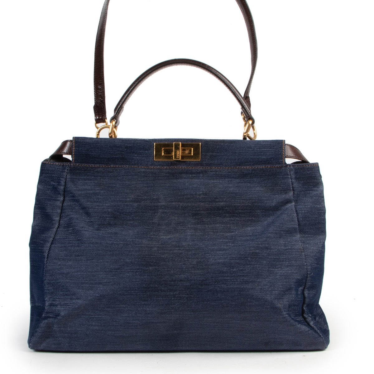 Shop safe online at Labellov for the best price. shop safe online your secondhand Fendi Blue Denim Peekaboo Top Handle Bag