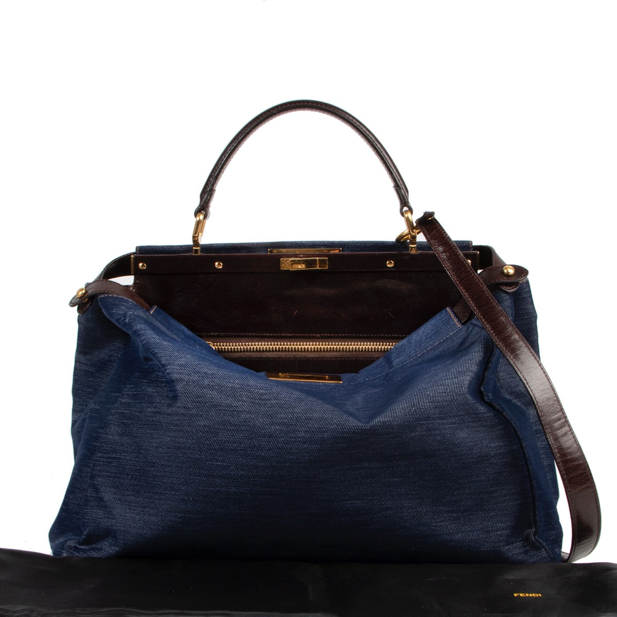 Shop safe online at Labellov for the best price. shop safe online your secondhand Fendi Blue Denim Peekaboo Top Handle Bag
