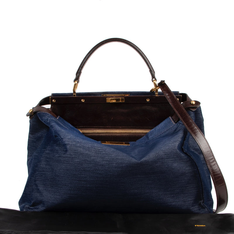 Shop safe online at Labellov for the best price. shop safe online your secondhand Fendi Blue Denim Peekaboo Top Handle Bag