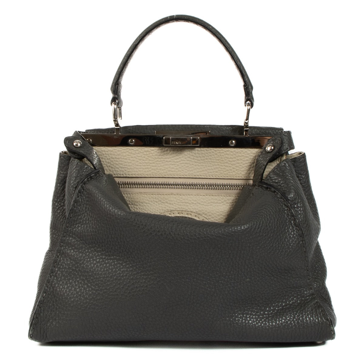 Shop 100% authentic second-hand Fendi Grey Grained Leather Medium Peekaboo Top Handle Bag on Labellov.com