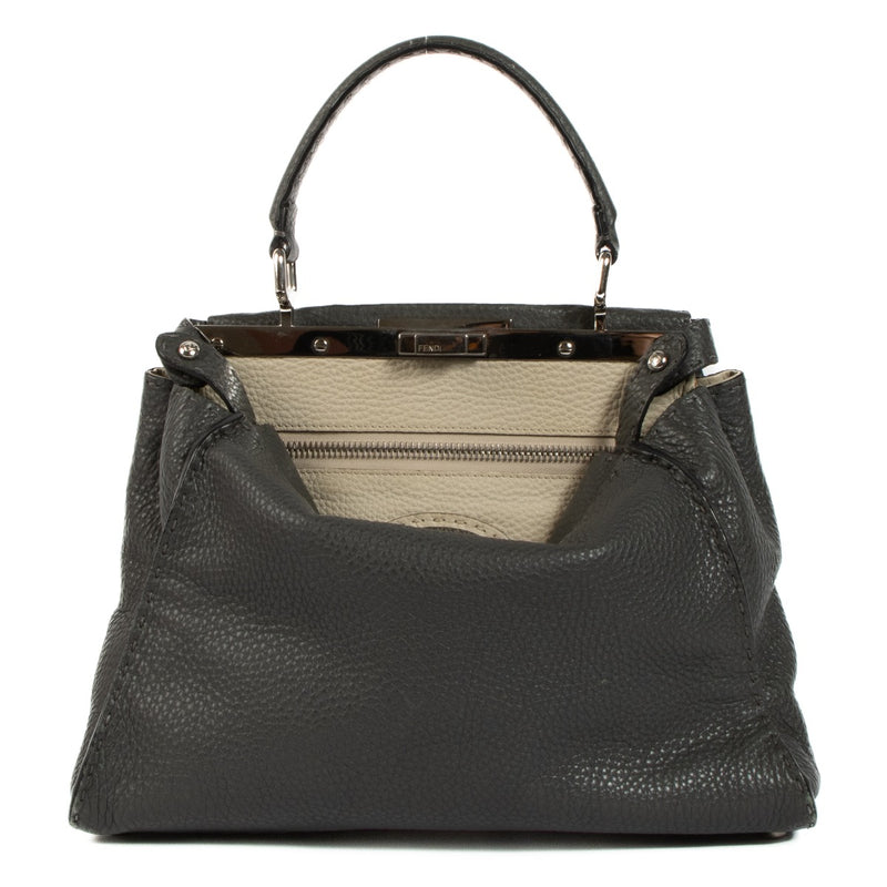 Shop 100% authentic second-hand Fendi Grey Grained Leather Medium Peekaboo Top Handle Bag on Labellov.com