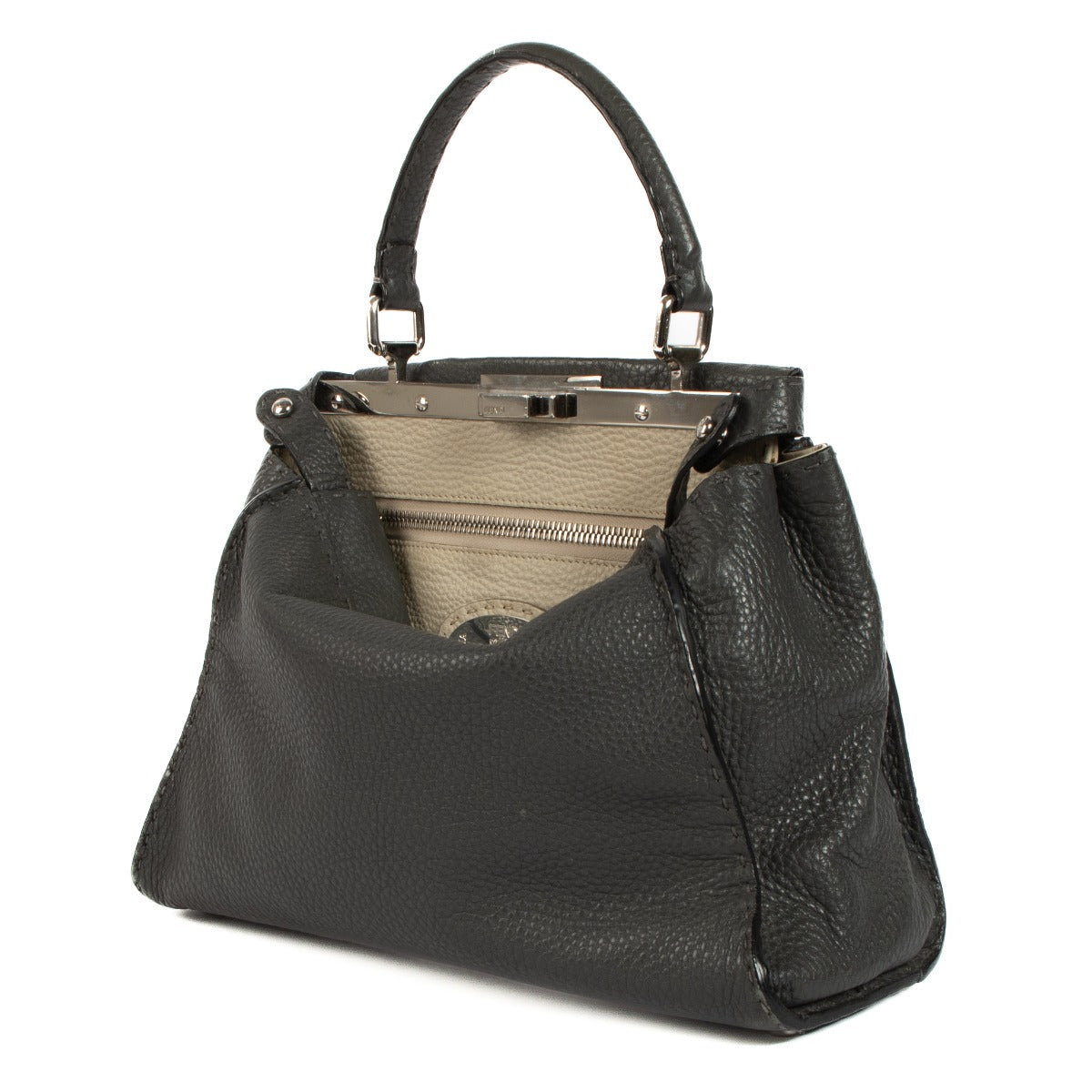 Shop 100% authentic second-hand Fendi Grey Grained Leather Medium Peekaboo Top Handle Bag on Labellov.com
