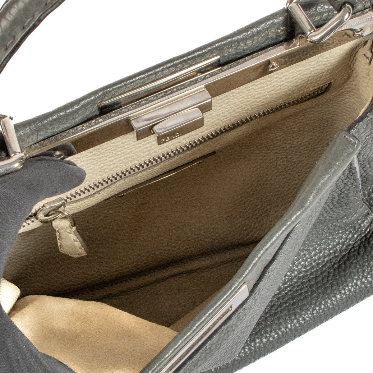 Shop 100% authentic second-hand Fendi Grey Grained Leather Medium Peekaboo Top Handle Bag on Labellov.com