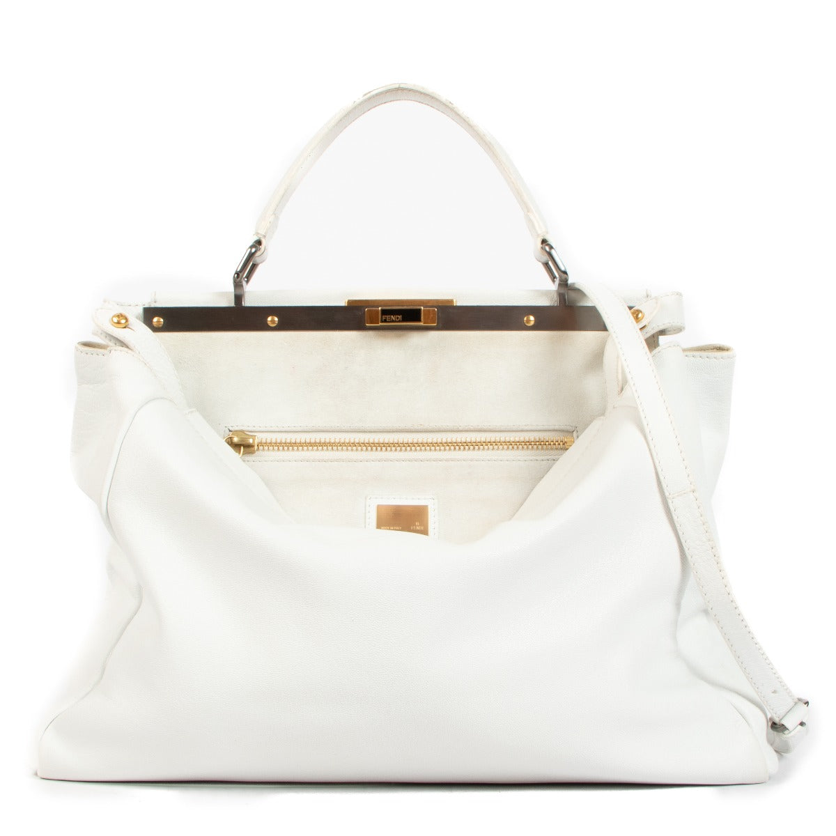 Fendi White Goatskin Large Peekaboo Handbag