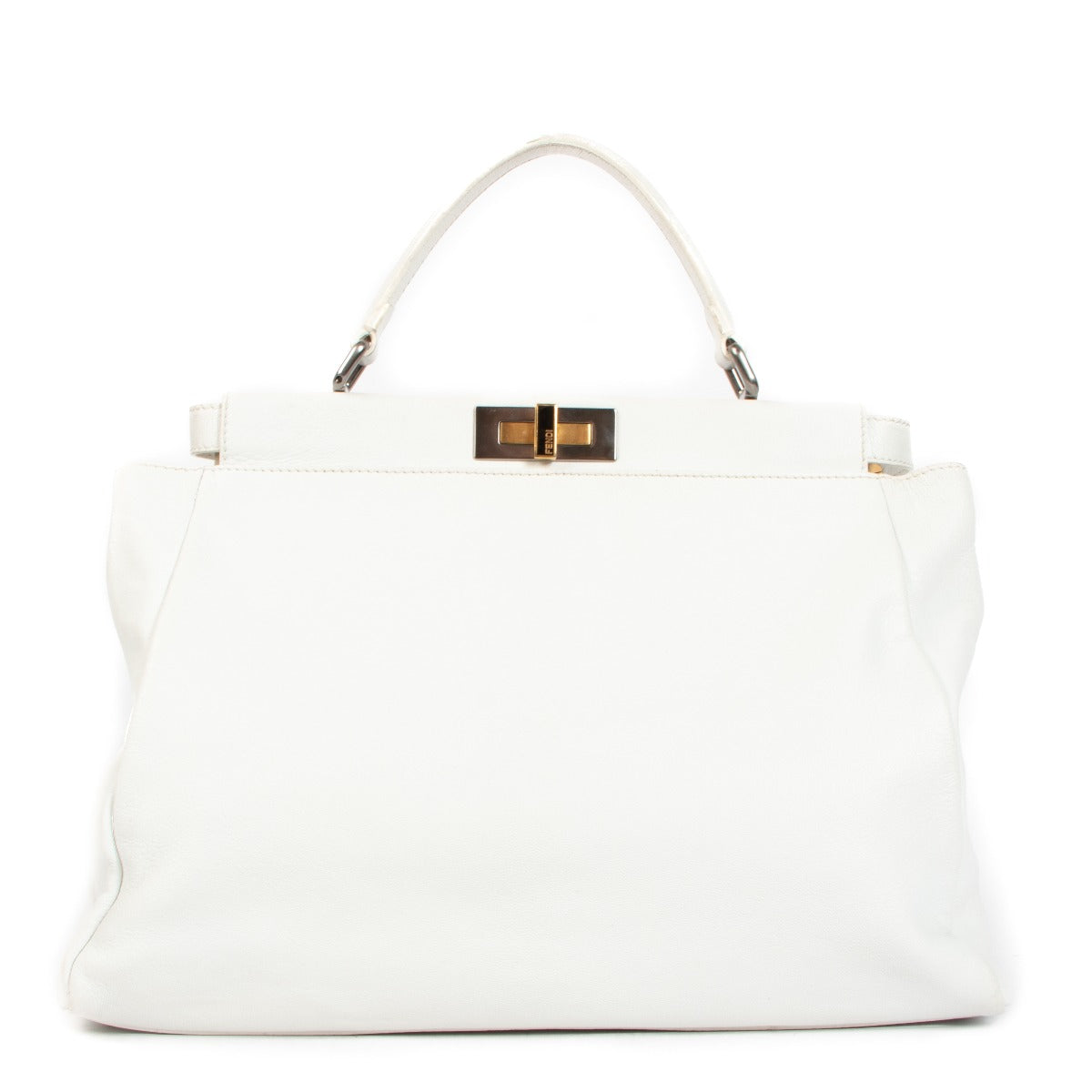 Fendi White Goatskin Large Peekaboo Handbag