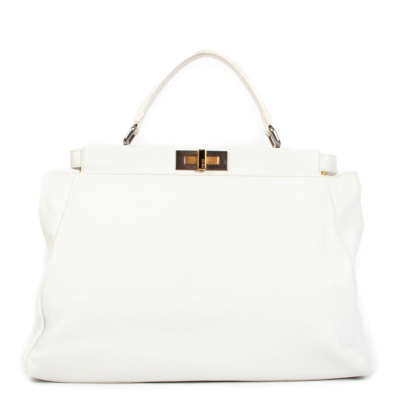 Fendi White Goatskin Large Peekaboo Handbag