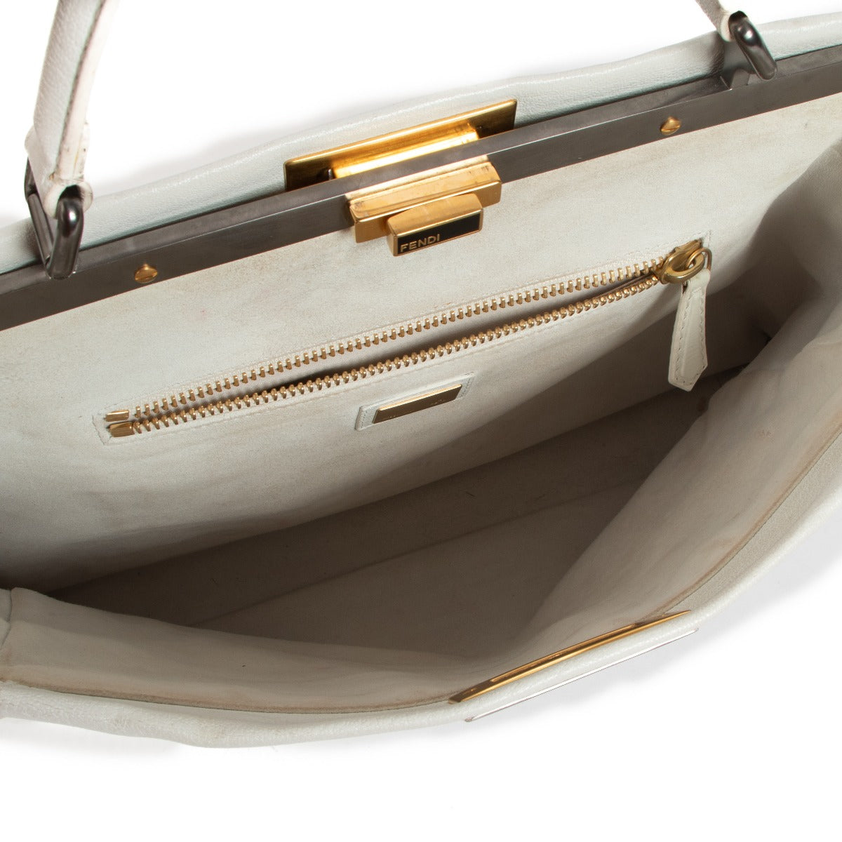 Fendi White Goatskin Large Peekaboo Bag