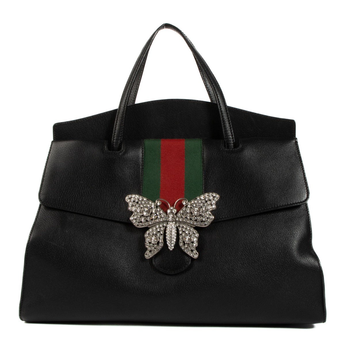 Authentic second hand Gucci Black Crystal Butterfly Large Linea Totem Bag on www.labellov.com