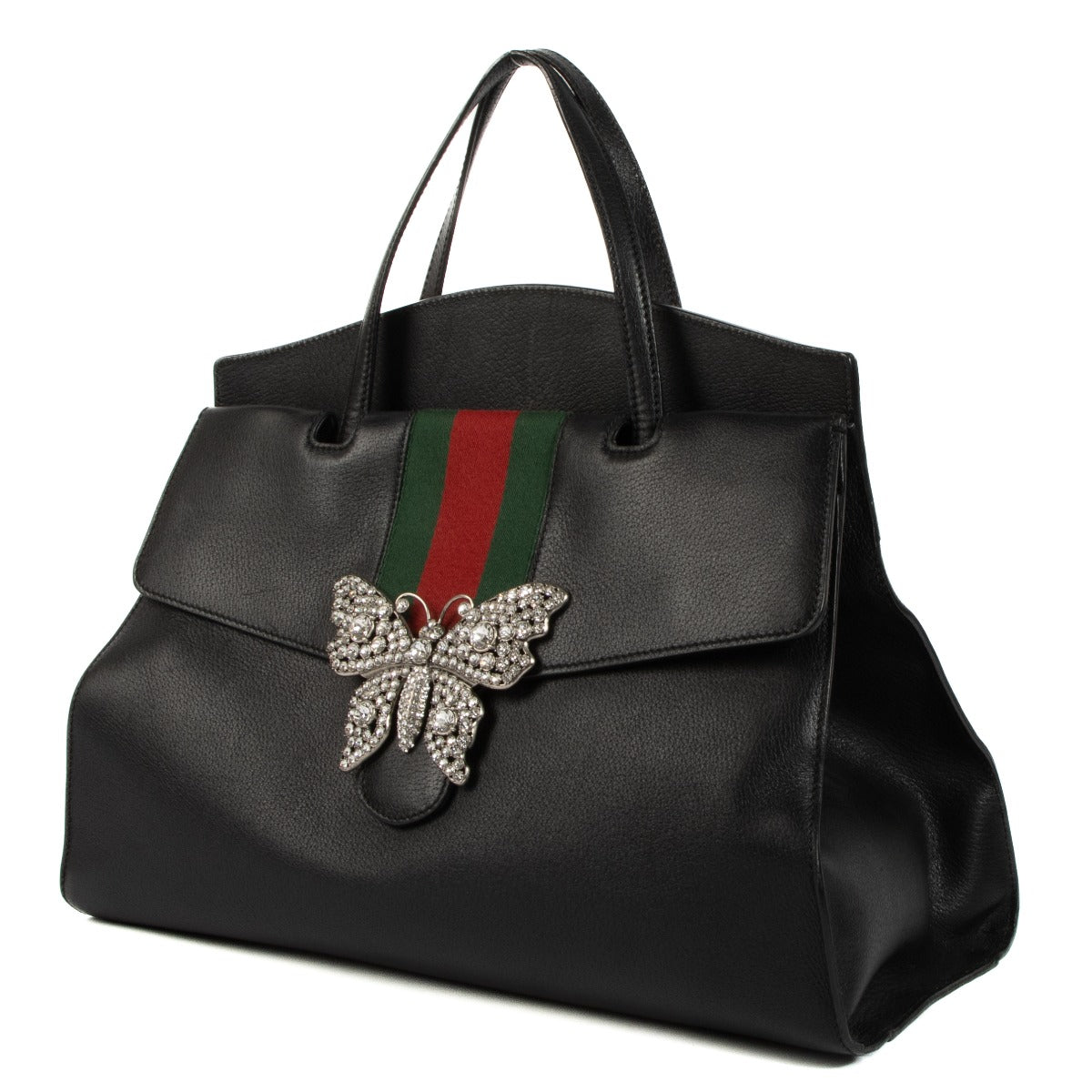 Authentic second hand Gucci Black Crystal Butterfly Large Linea Totem Bag on www.labellov.com