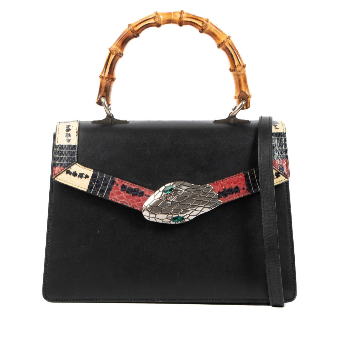 Gucci Black Leather Lilith Bamboo Handle Bag