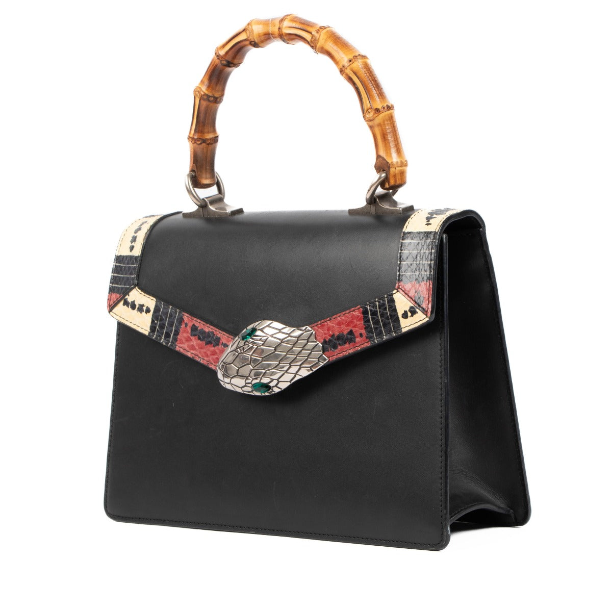 Gucci Black Leather Lilith Bamboo Handle Bag