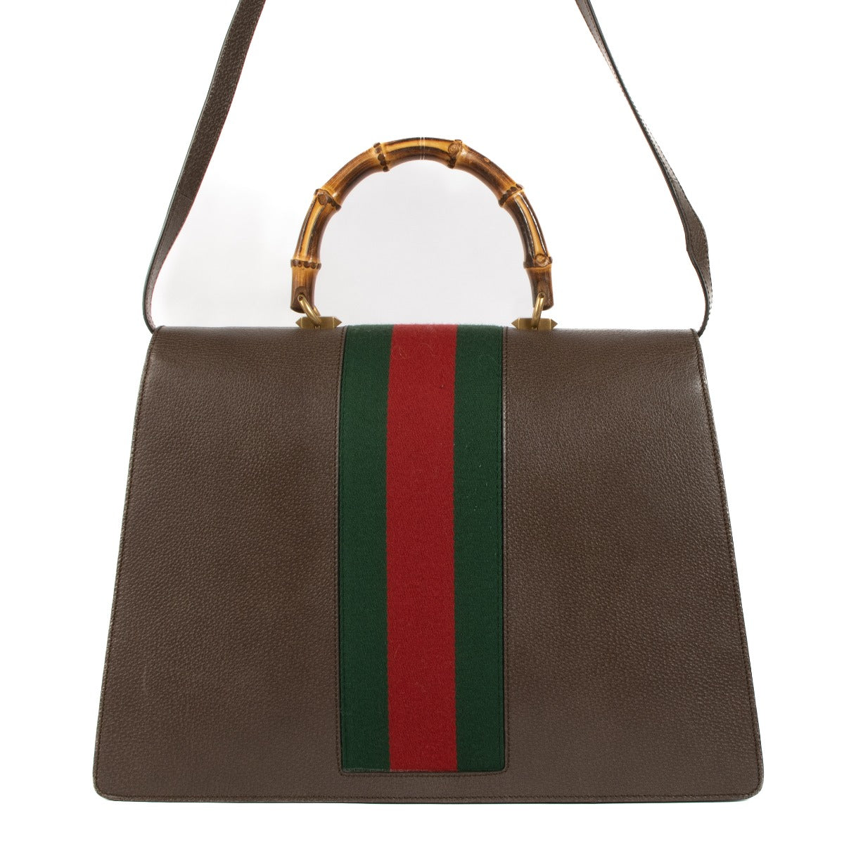 Buy online authentic second hand Gucci Taupe Leather Web Falena Moth Bamboo Top Handle in very good condition at Labellov in Antwerp