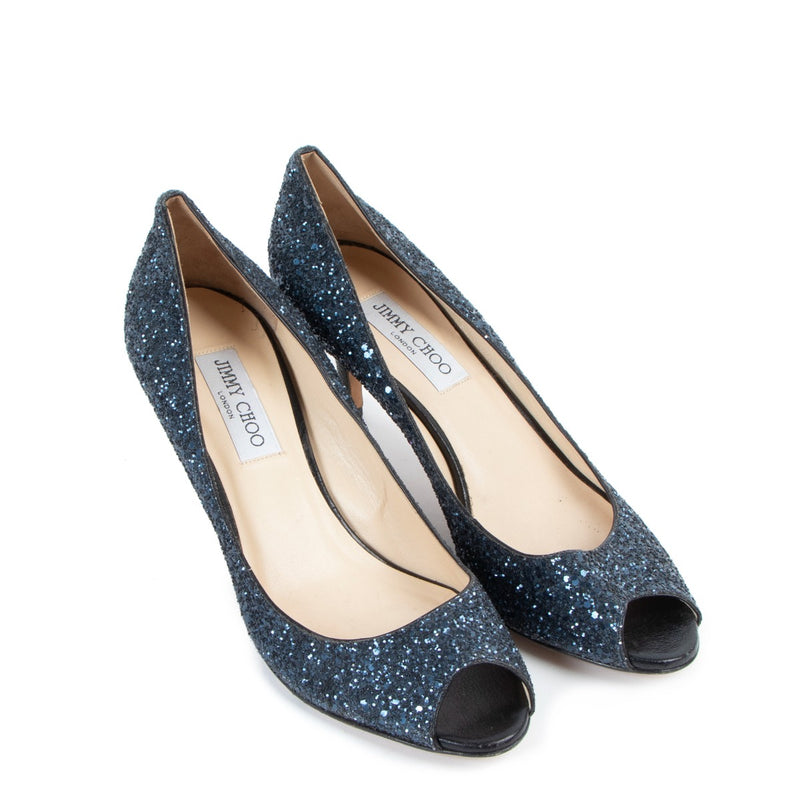 Buy online authentic second hand Jimmy Choo blue Glitter Pumps in very good condition at labellov in Antwerp