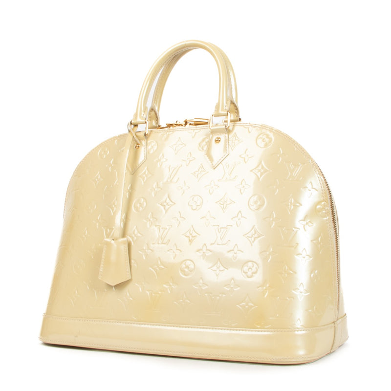 Buy authentic second hand Louis Vuitton Alma GM Monogram Vernis Blanc Corail in good condition at Labellov in Antwerp, Brussel, Knokke