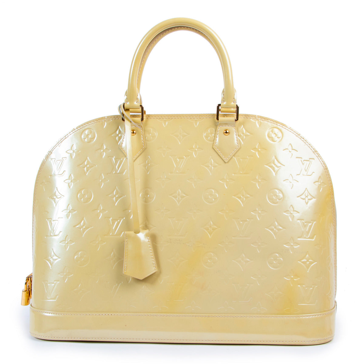 Louis Vuitton Alma Vernis GM Blanc Corail for the best price at Labellov secondhand luxury in Antwerp