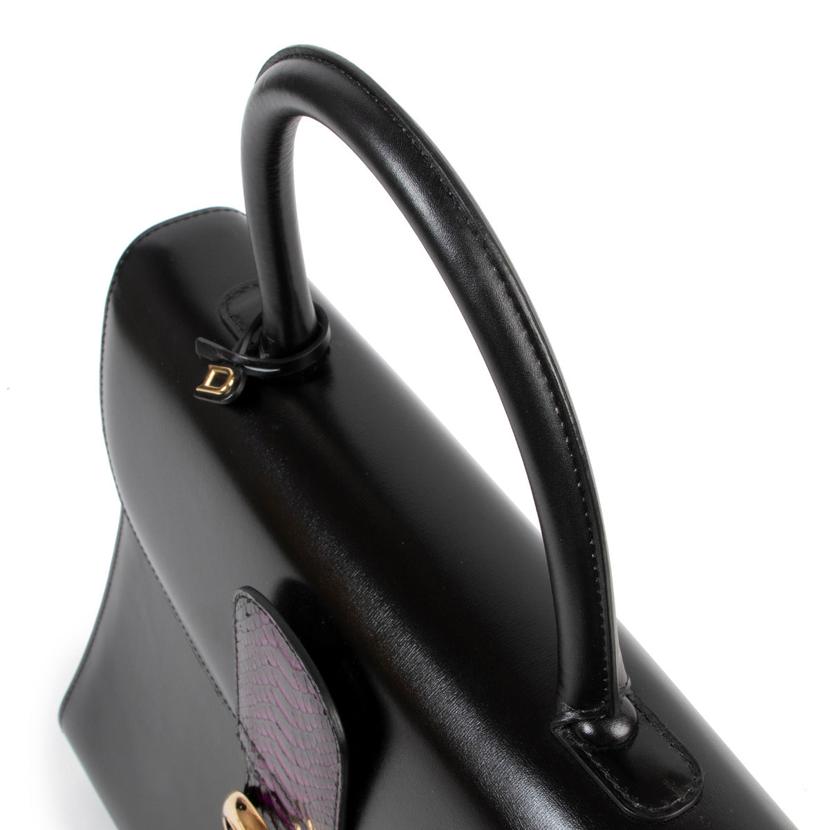 Delvaux Brillant GM Black Boxcalf Purple Python Flap