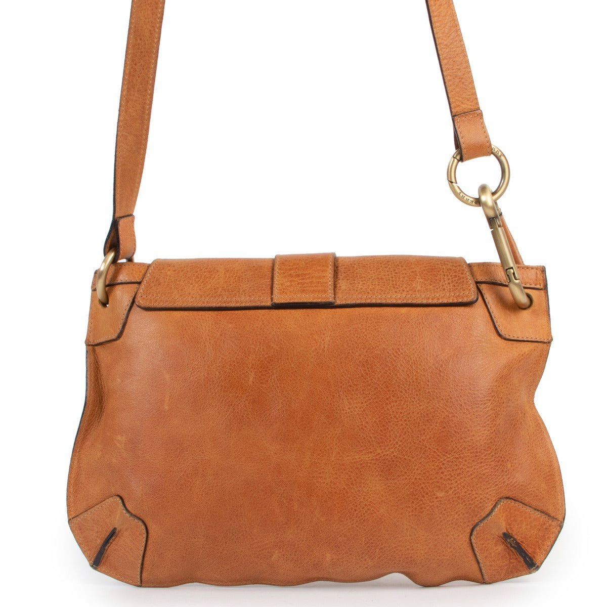 Vintage second hand Burberry London Camel Leather Messenger Bag at Labellov