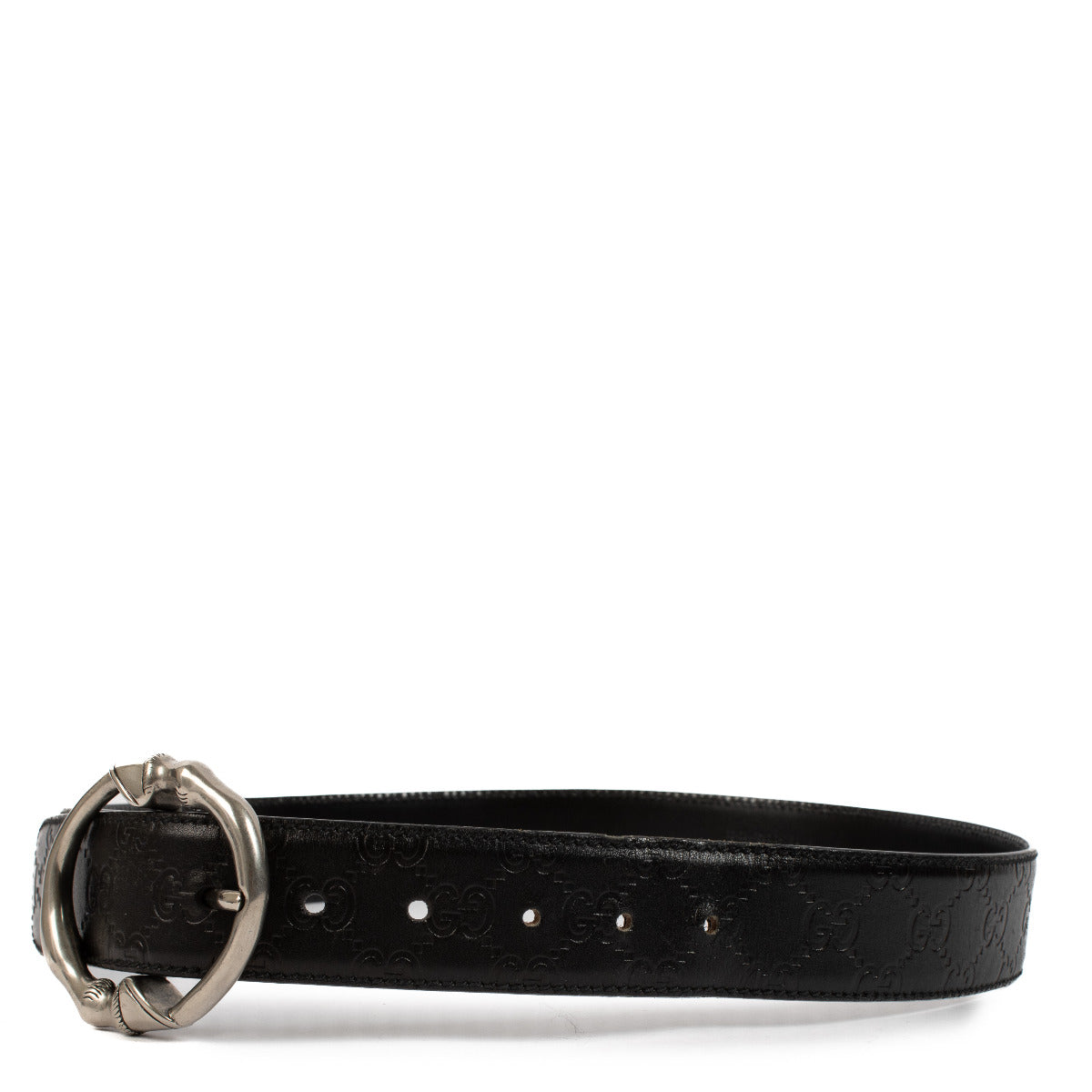 Gucci Black Leather Monogram Belt - size 90