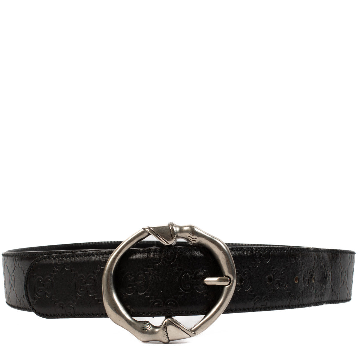 Gucci Black Leather Monogram Belt - size 90