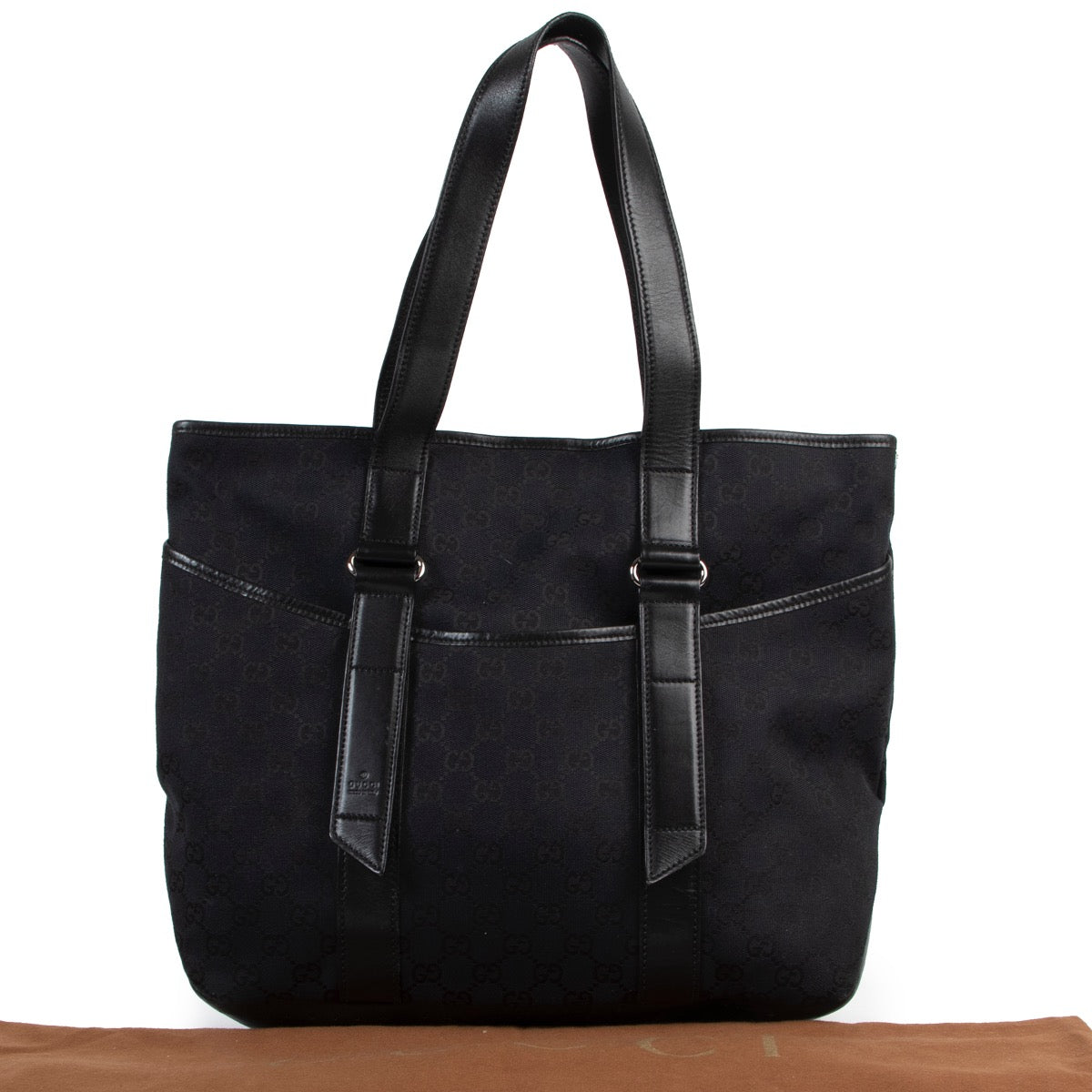 acheter en ligne seconde main Gucci Black Monogram Canvas Shoulder Bag