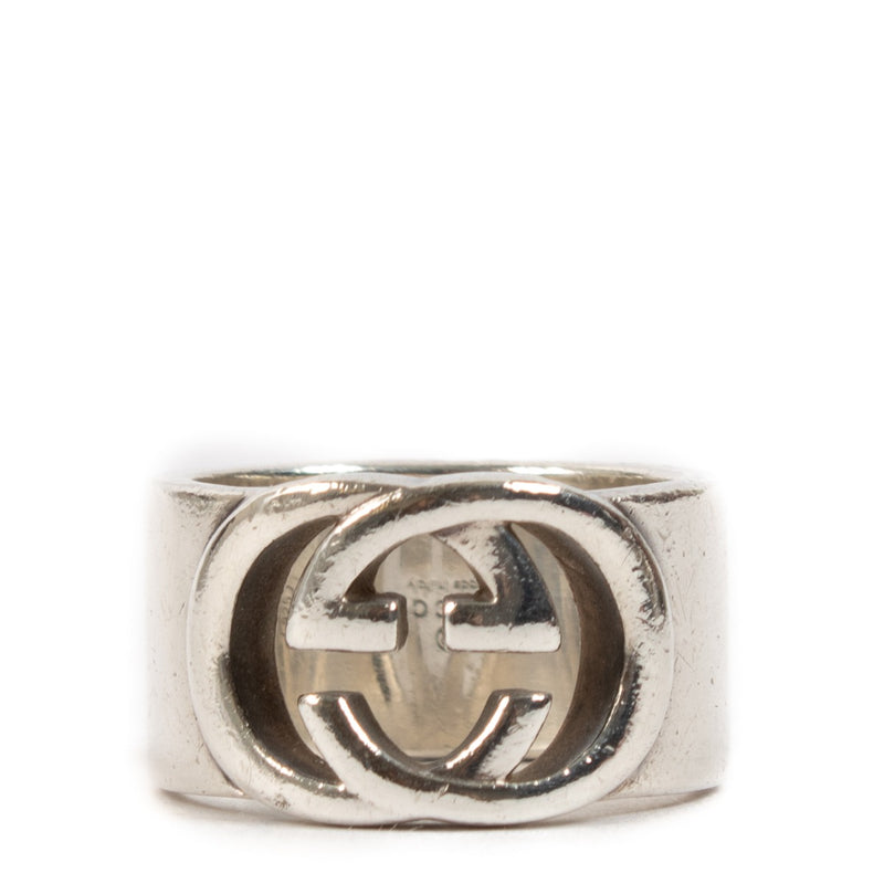 Gucci Sterling Silver Interlocking GG Ring - Size 50