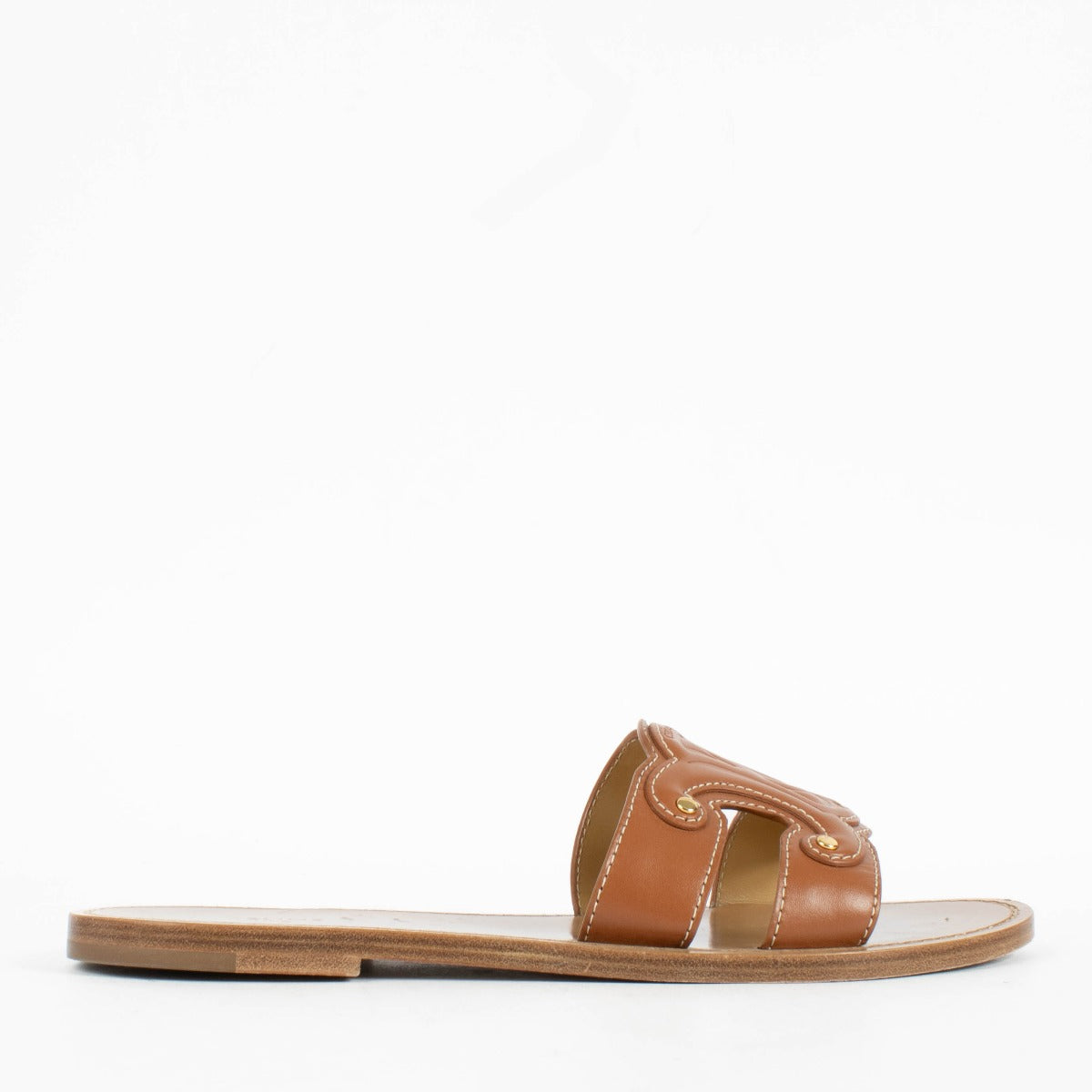 Authentic pre-loved Celine Tan Calfskin Marina Mule Sandals - Size 38.5 on Labellov.com