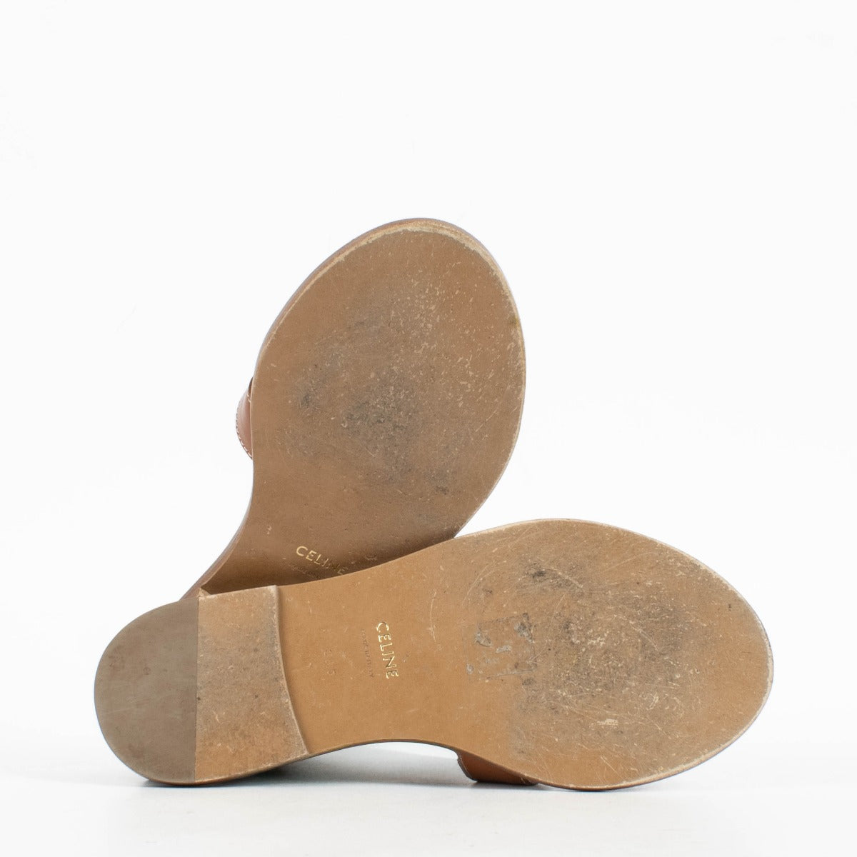 Authentic pre-loved Celine Tan Calfskin Marina Mule Sandals - Size 38.5 on Labellov.com