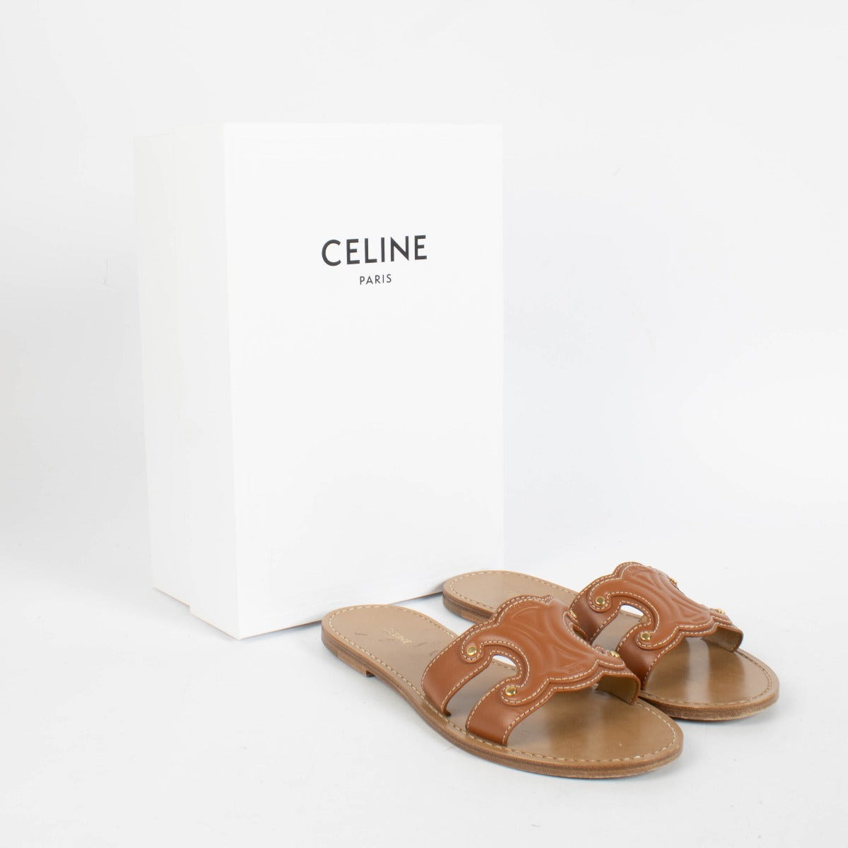 Authentic pre-loved Celine Tan Calfskin Marina Mule Sandals - Size 38.5 on Labellov.com