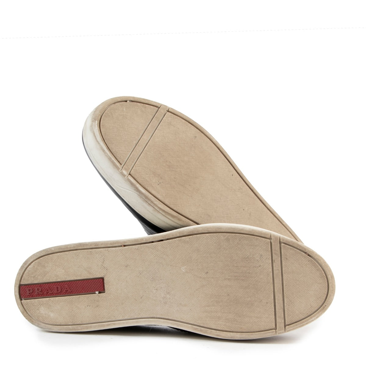 Koop Prada Sport zwarte lederen Slip On Sneakers online op een veilige manier.