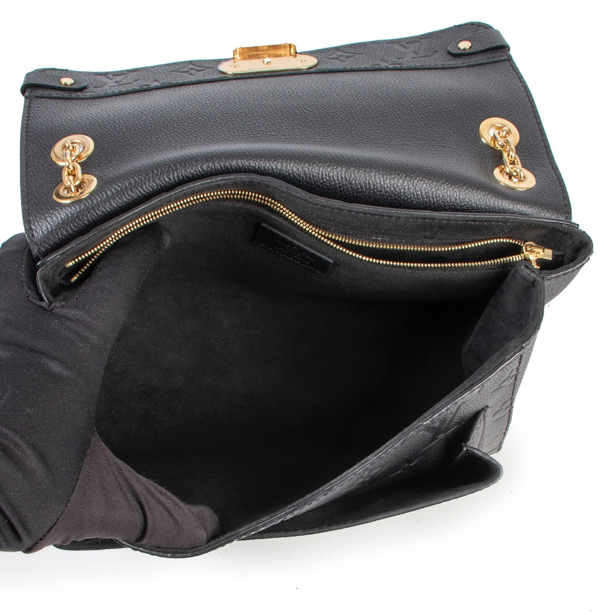 Shop safe online authentic Louis Vuitton Black Monogram Empreinte Leather Vavin PM Crossbody Bag.