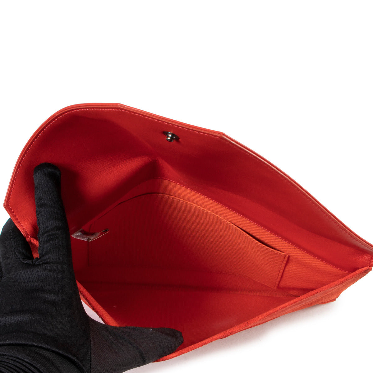 Jimmy Choo Coral Red Suede Clutch for the best price at Labellov secondhand luxury in Antwerp
