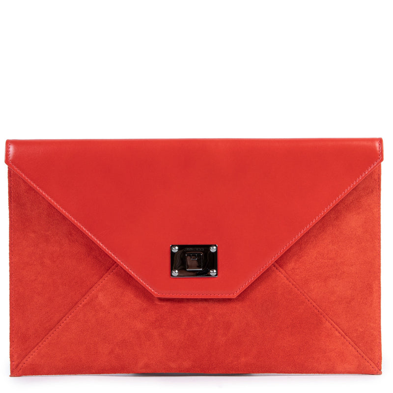 Jimmy Choo Coral Red Suede Clutch