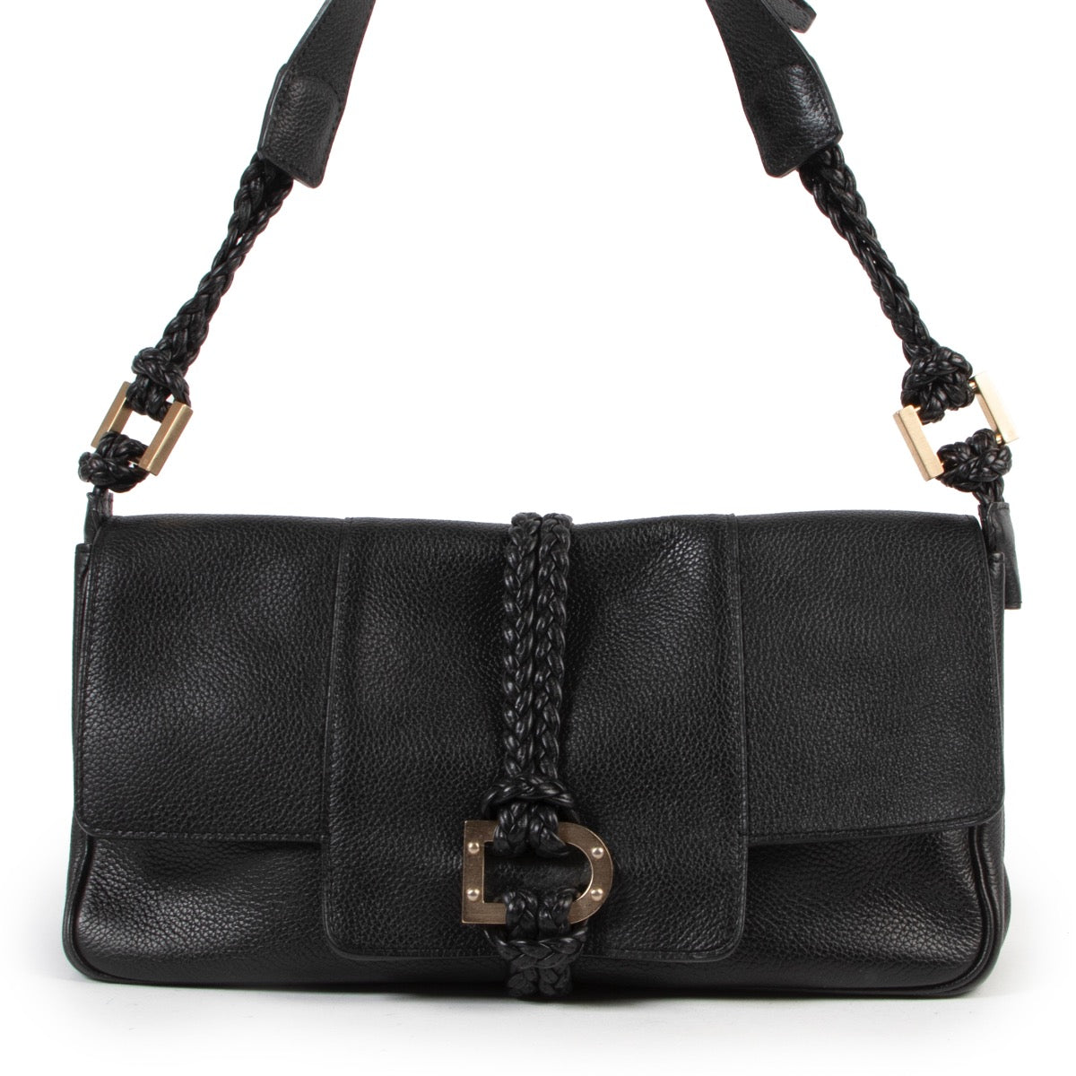 tweedehands Delvaux zwarte schoudertas
