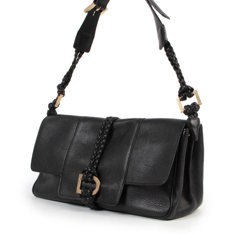Delvaux Black Colette MM Tressé Flap Bag
