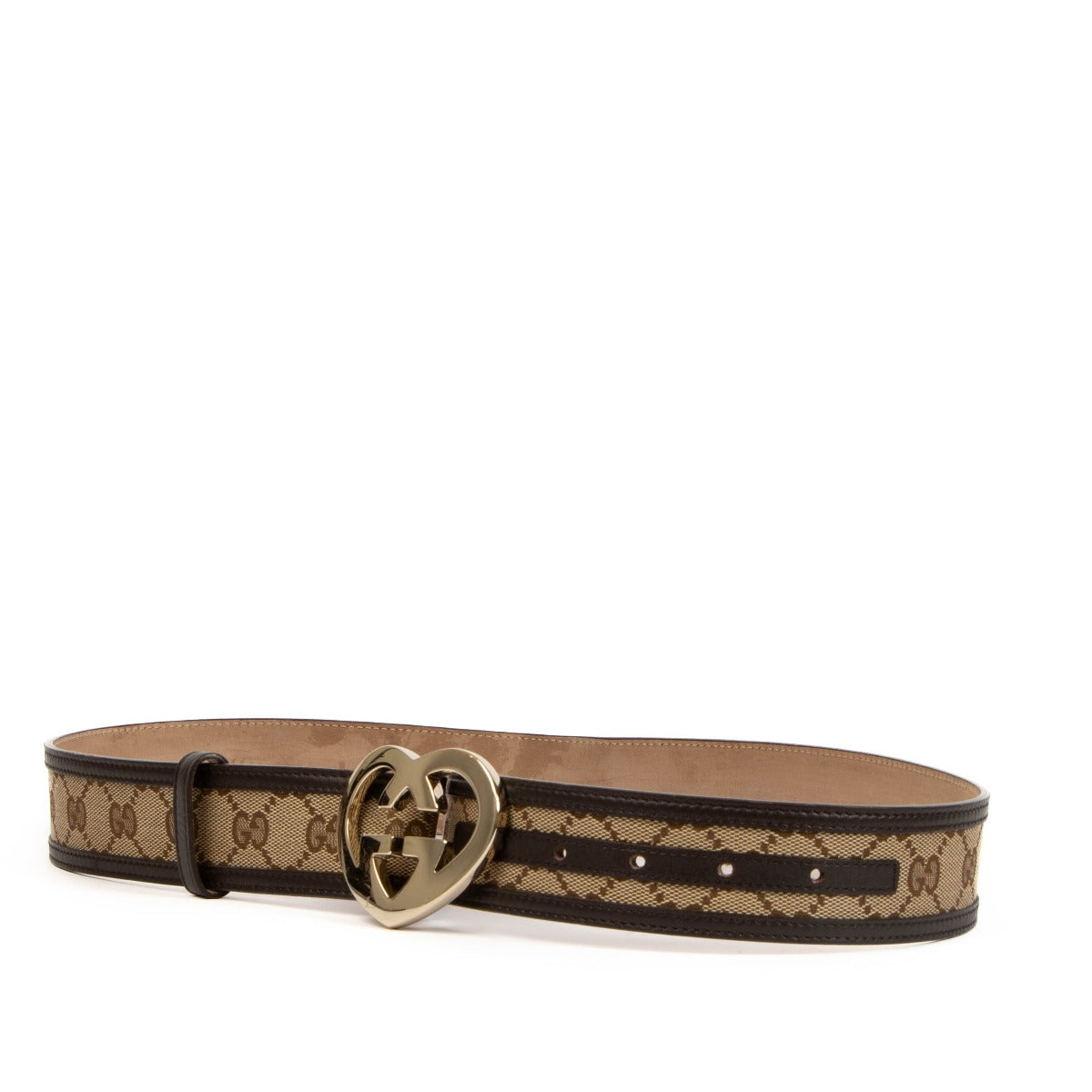 Gucci GG Canvas Heart Buckle Belt - Size 85