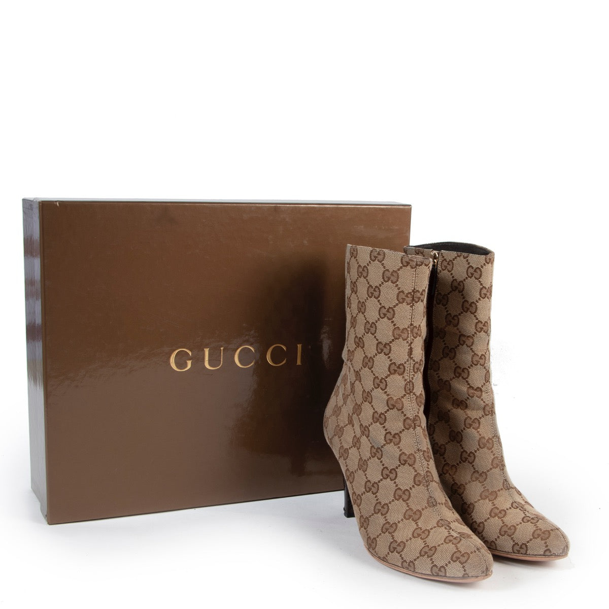 Veilig online kopen van authentieke Gucci Monogram laarzen in maat 38.