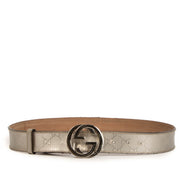 Shop safe online at Labellov in Antwerp, Brussels and Knokke this 100% authentic second hand Gucci Silver Imprime GG Coated Canvas Belt - size 85