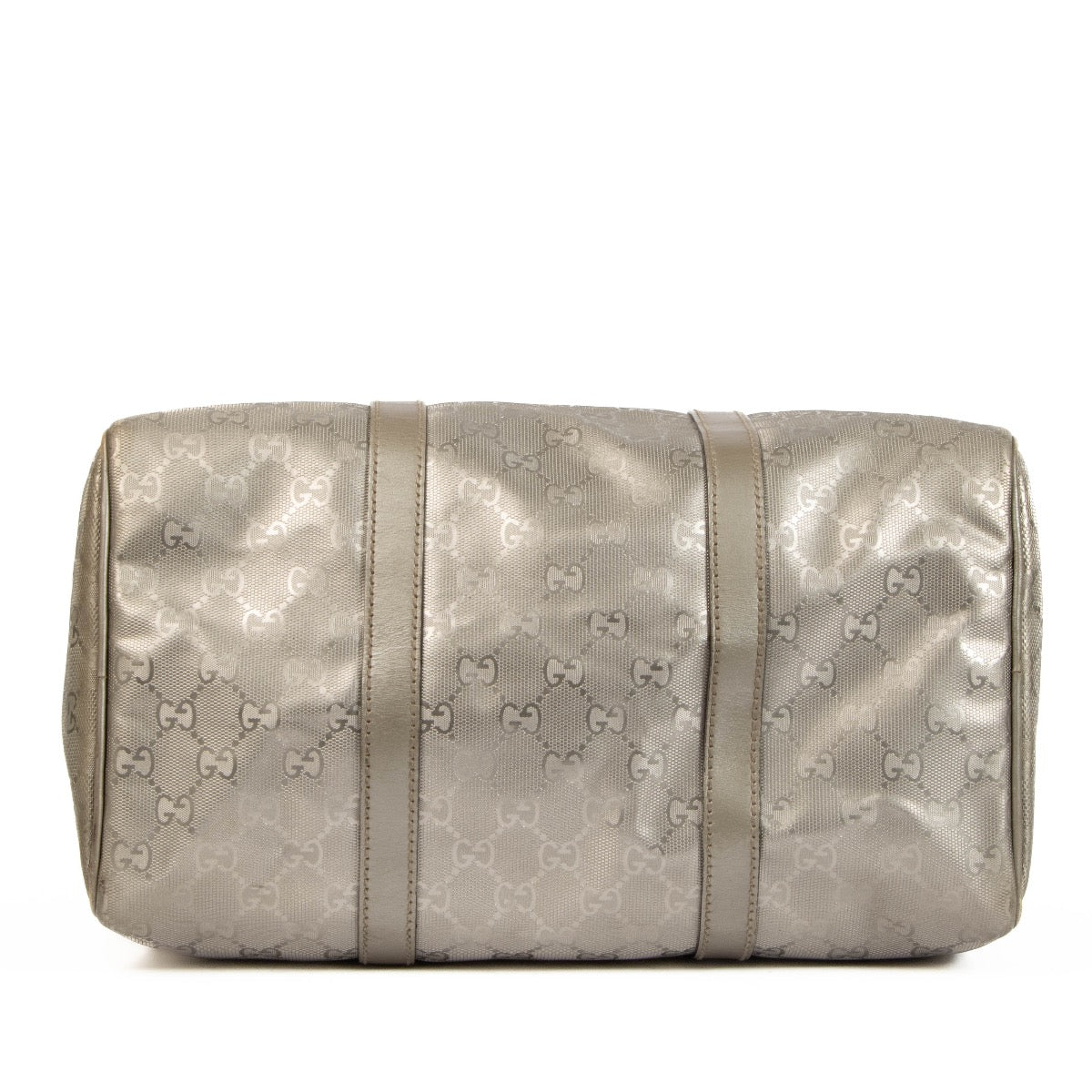 Shop safe online at Labellov in Antwerp, Brussels and Knokke this 100% authentic second hand Gucci Silver Imprime GG Coated Canvas Joy Boston Bag