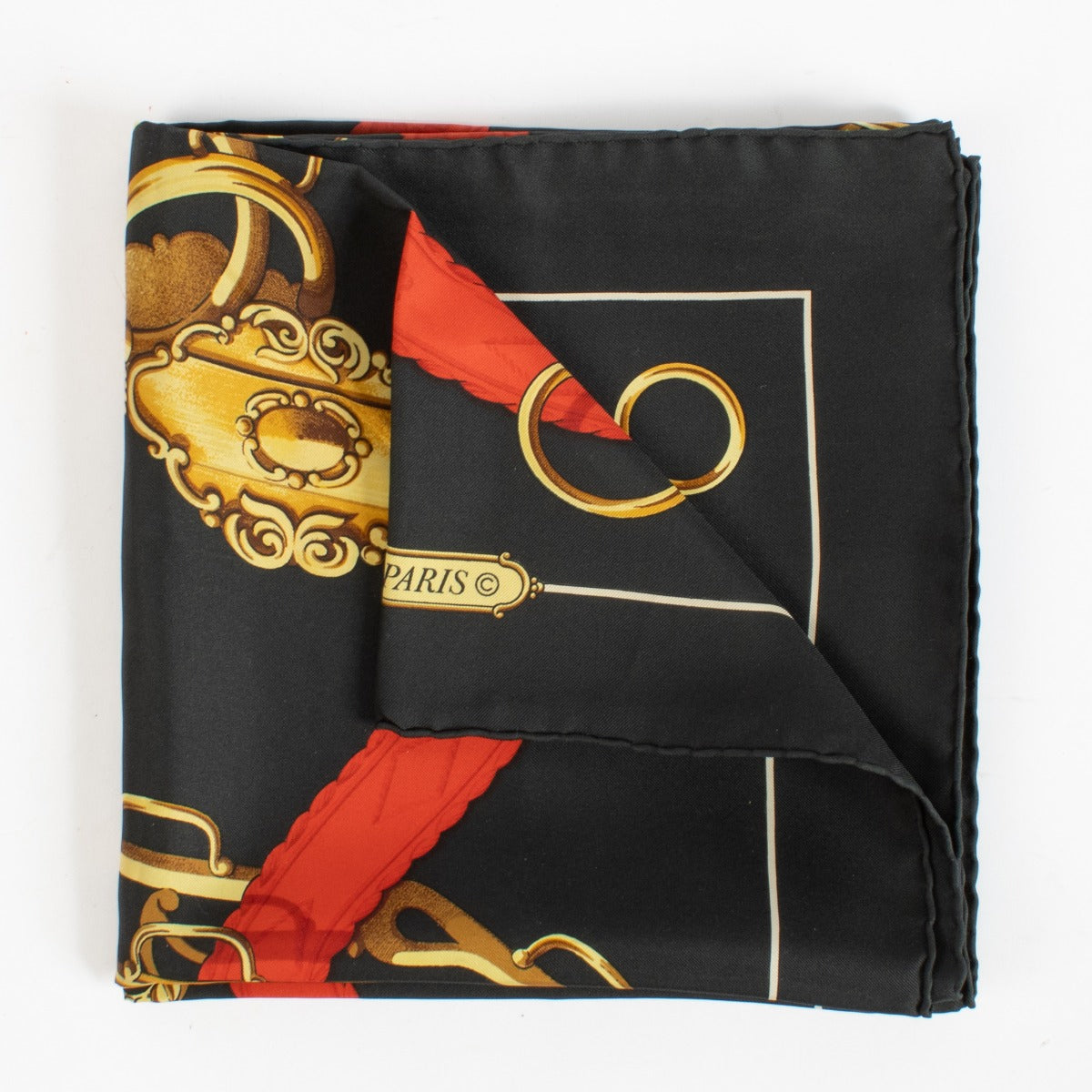 Authentic pre-loved Hermès Black Silk 90 Scarf on Labellov.com