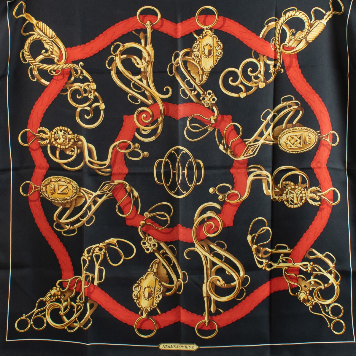 Authentic pre-loved Hermès Black Silk 90 Scarf on Labellov.com