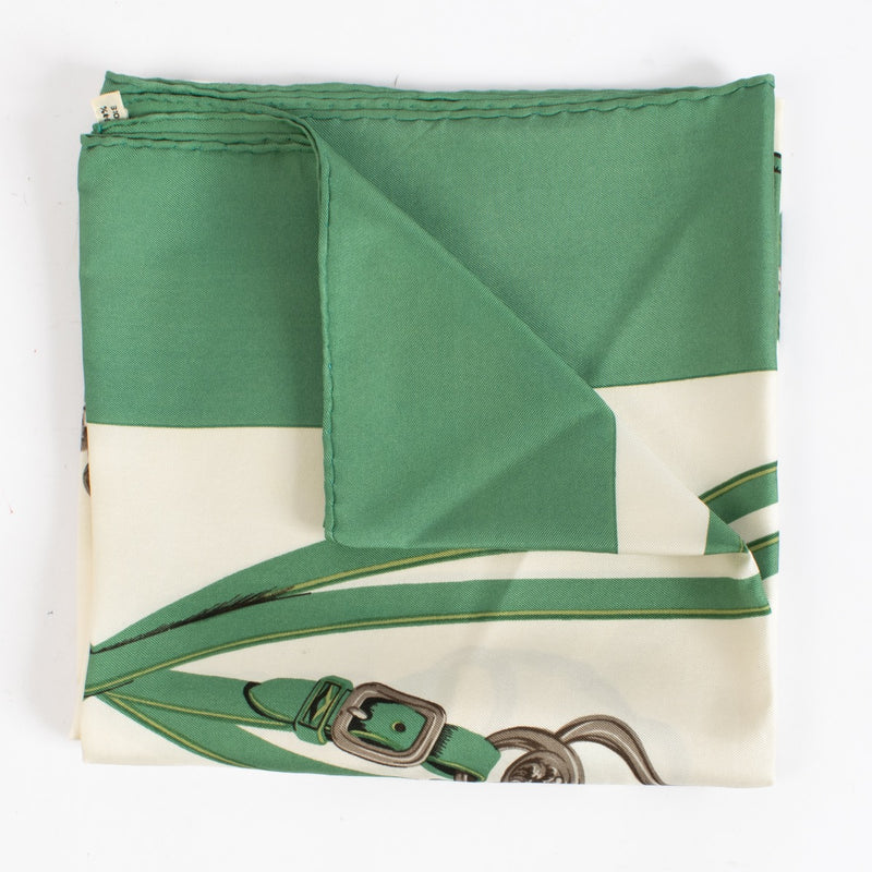 Authentic Preloved Hermès 90 Scarf Bride De Gala Green on labellov.com