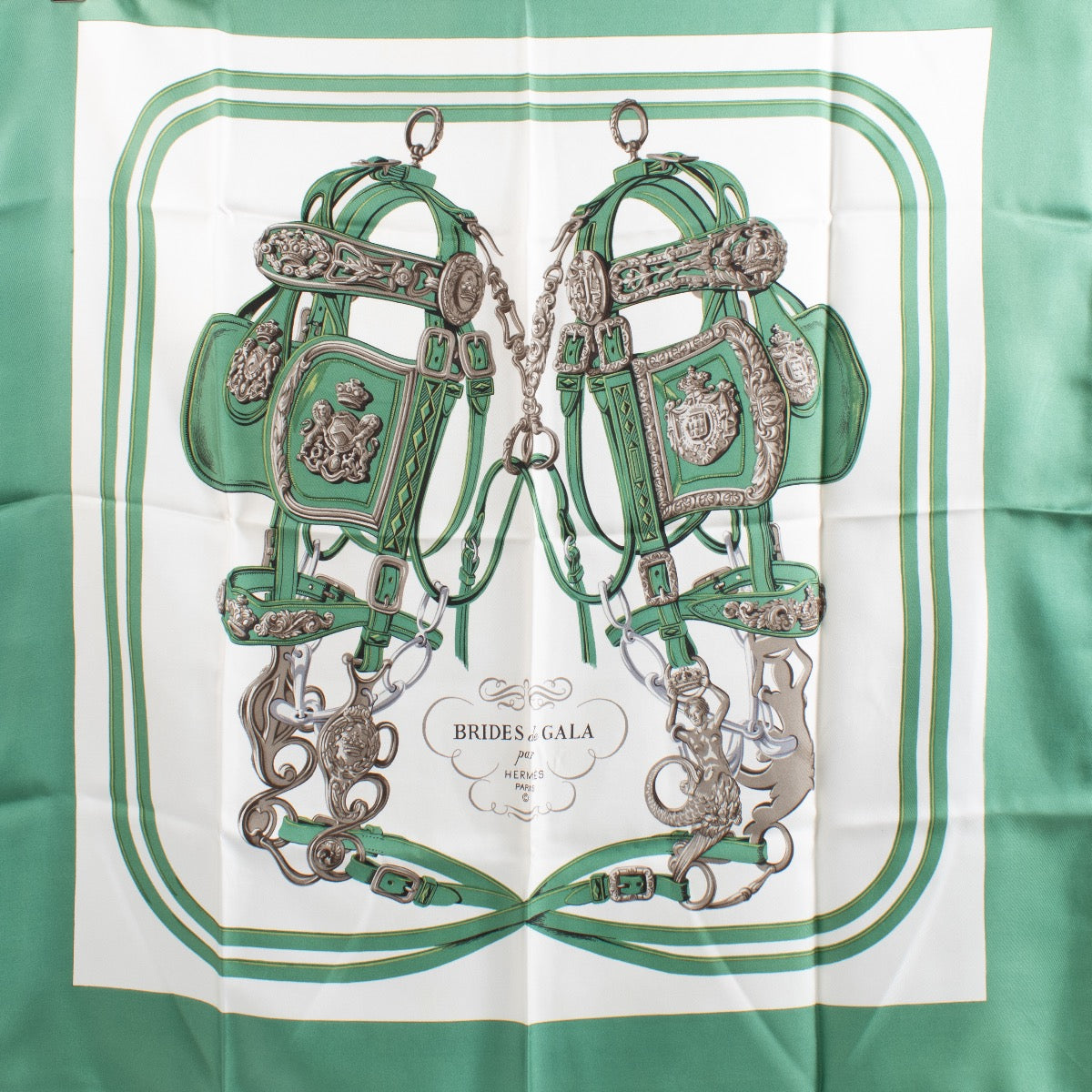 Authentic Preloved Hermès 90 Scarf Bride De Gala Green on labellov.com