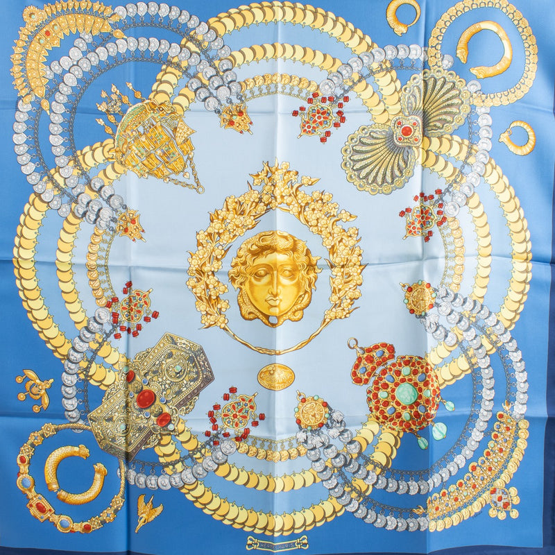 Authentic pre-loved Hermès Blue Silk Kosmima 90 Scarf on Labellov.com