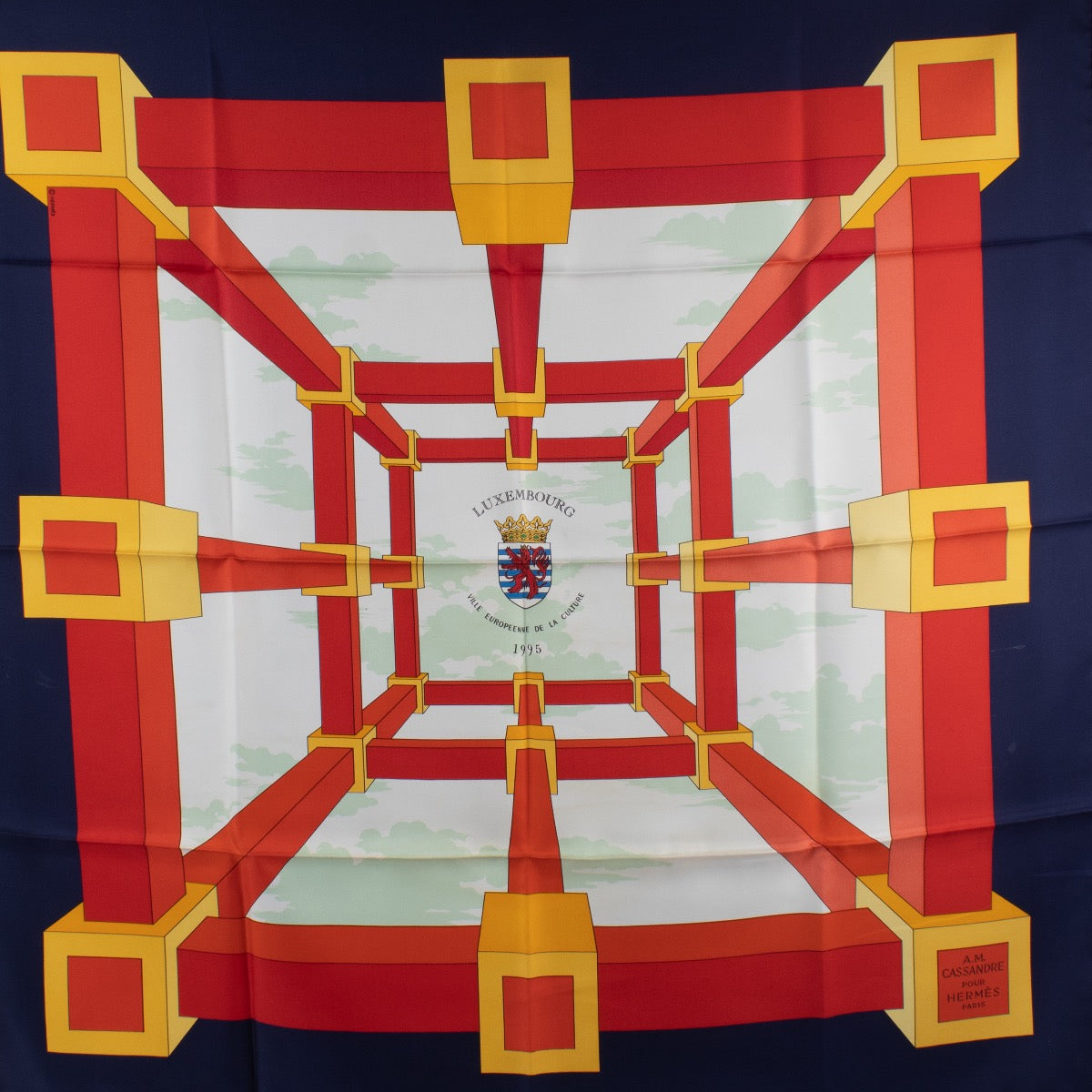 Shop safe online at Labellov in Antwerp, Brussels and Knokke this 100% authentic second hand Hermès Multicolor Luxembourg Silk Carré 90 Scarf