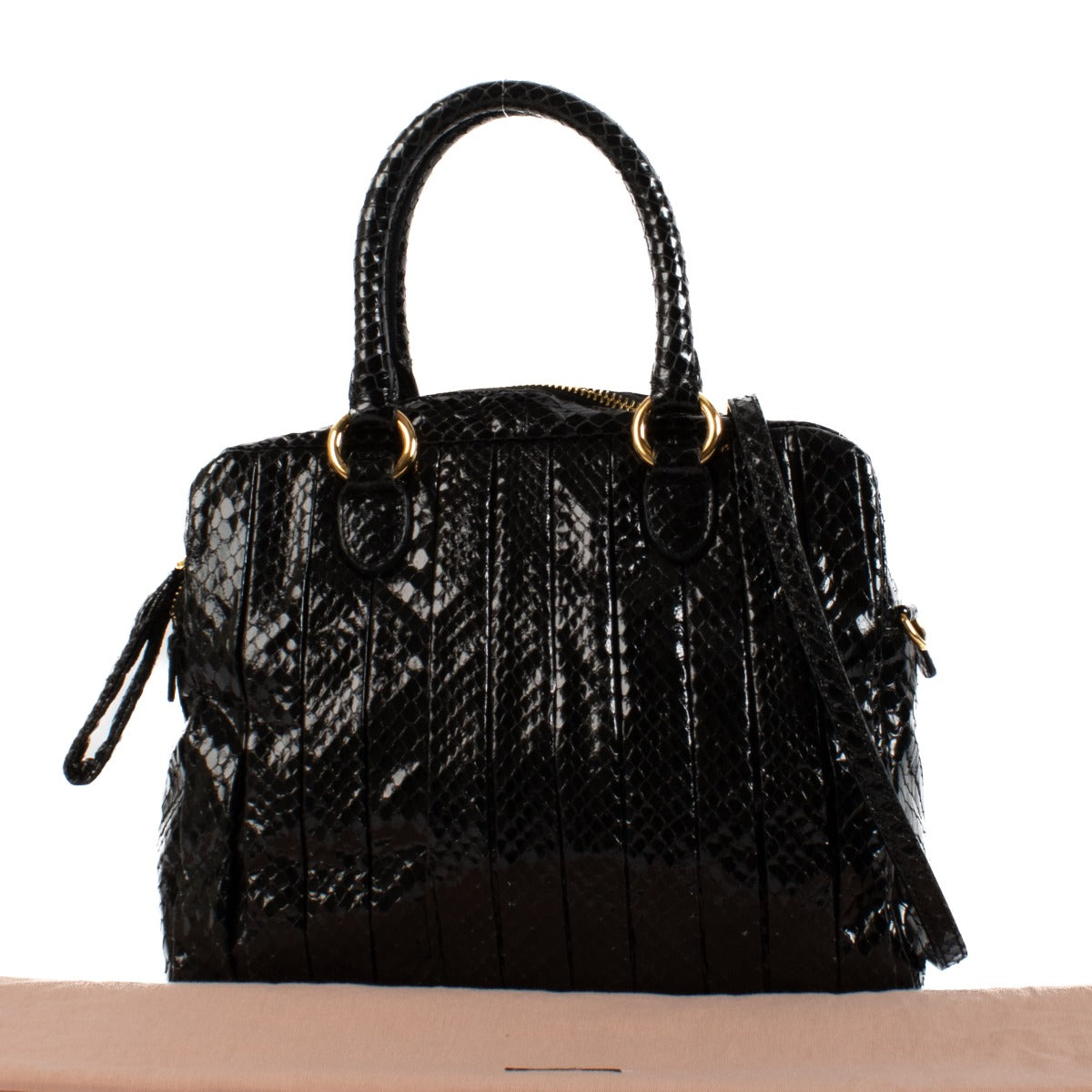 Miu Miu 2009 Black Python Whips Plisse Handbag