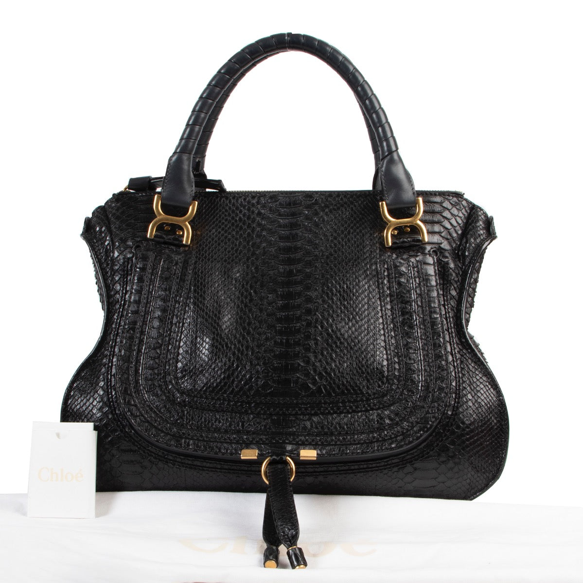 Chloé Black Python Marcie Shoulder Bag