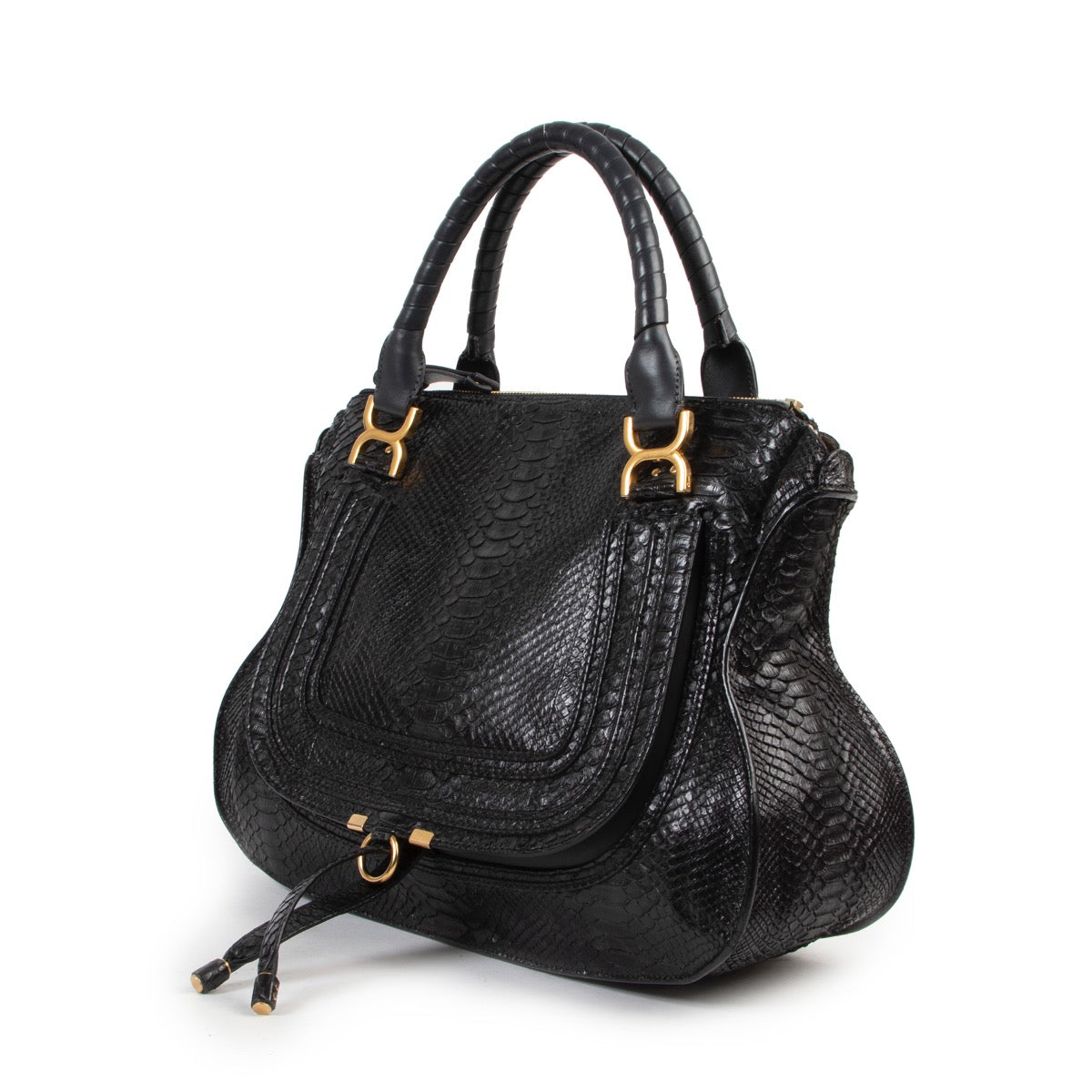 shop safe online secondhand Chloé Black Python Marcie Shoulder Bag