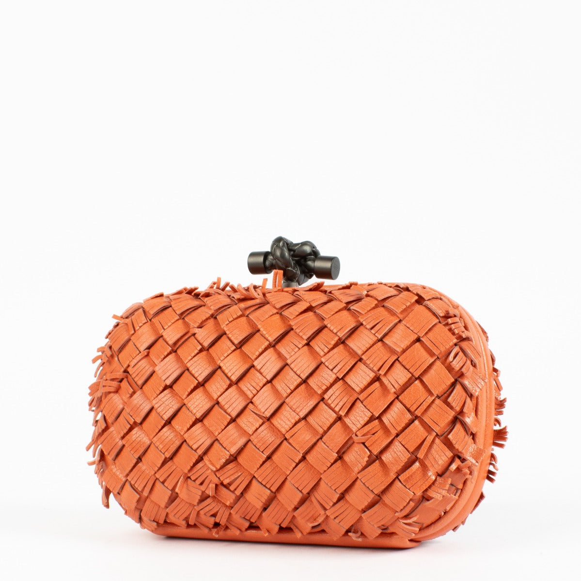 Bottega Veneta Orange Fringed Intrecciato Knot Clutch