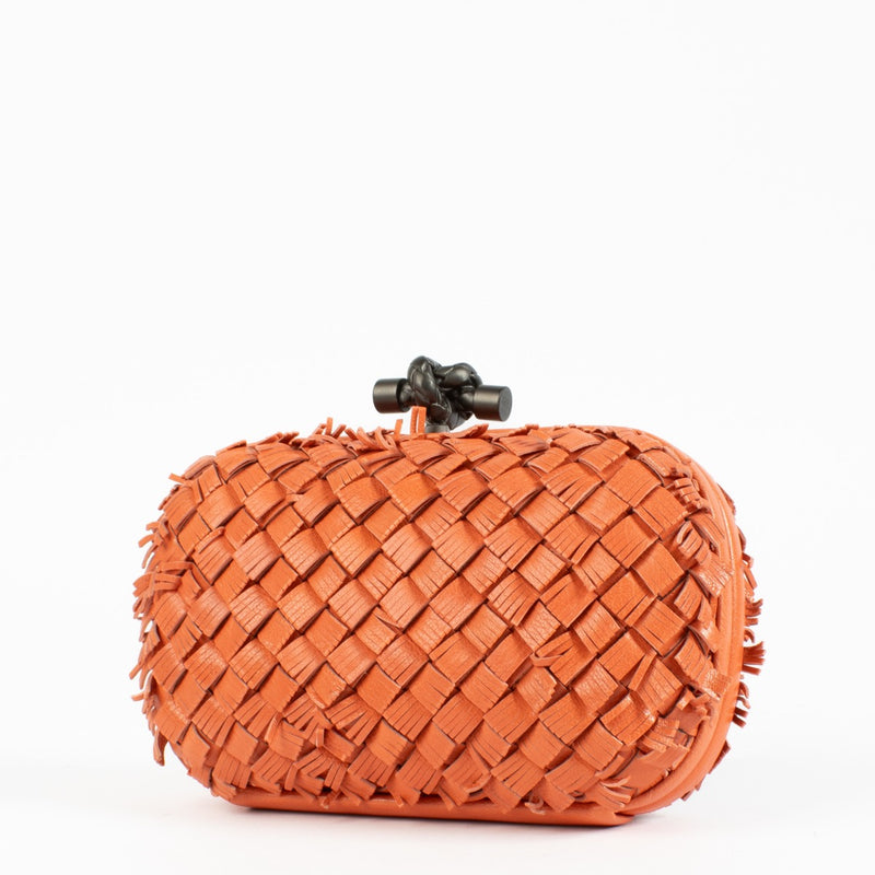 Bottega Veneta Orange Fringed Intrecciato Knot Clutch