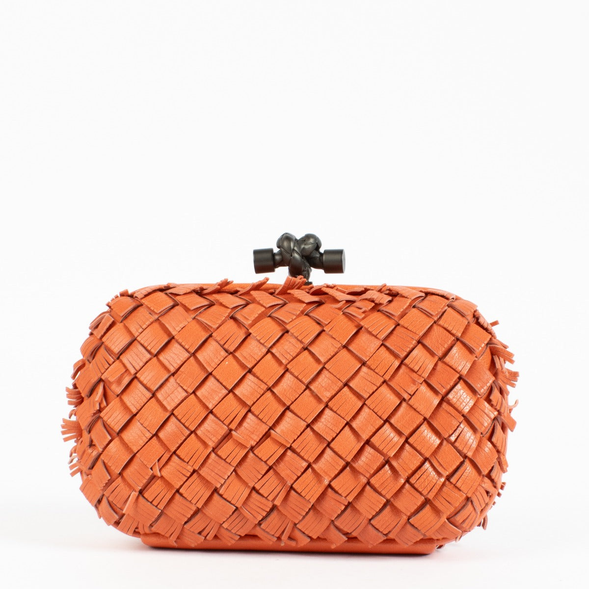 Bottega Veneta Orange Fringed Intrecciato Knot Clutch